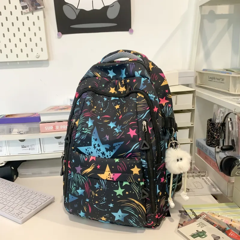 URBAN FOREST Nylon Backpack Women's Black/White/Purple/Pink-1