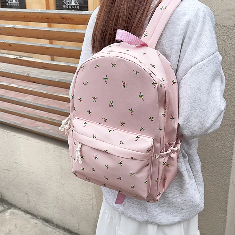 URBAN FOREST Nylon Backpack Unisex Ecru/Black/Pink/Sky Blue-14