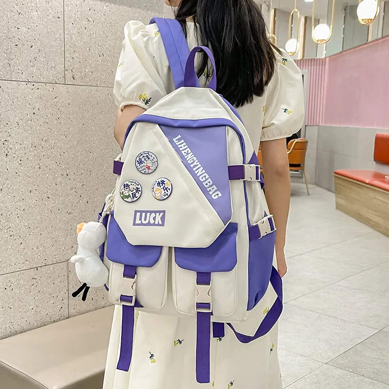 URBAN FOREST Nylon Backpack Unisex White/Black/Purple/Blue-15