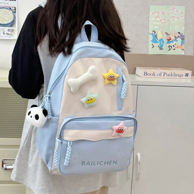 URBAN FOREST Nylon Backpack Unisex Pink/Violet/Khaki/Cyan/Lake Blue/Black-24