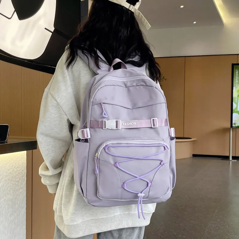 URBAN FOREST Nylon Backpack Unisex White/Violet/Ginger Yellow/Emerald Green-8