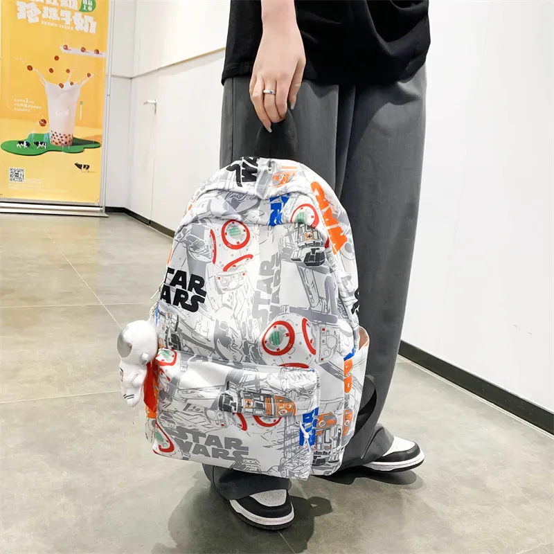 URBAN FOREST Nylon Fabric Backpack Unisex Black/Orange Red/Blue-7