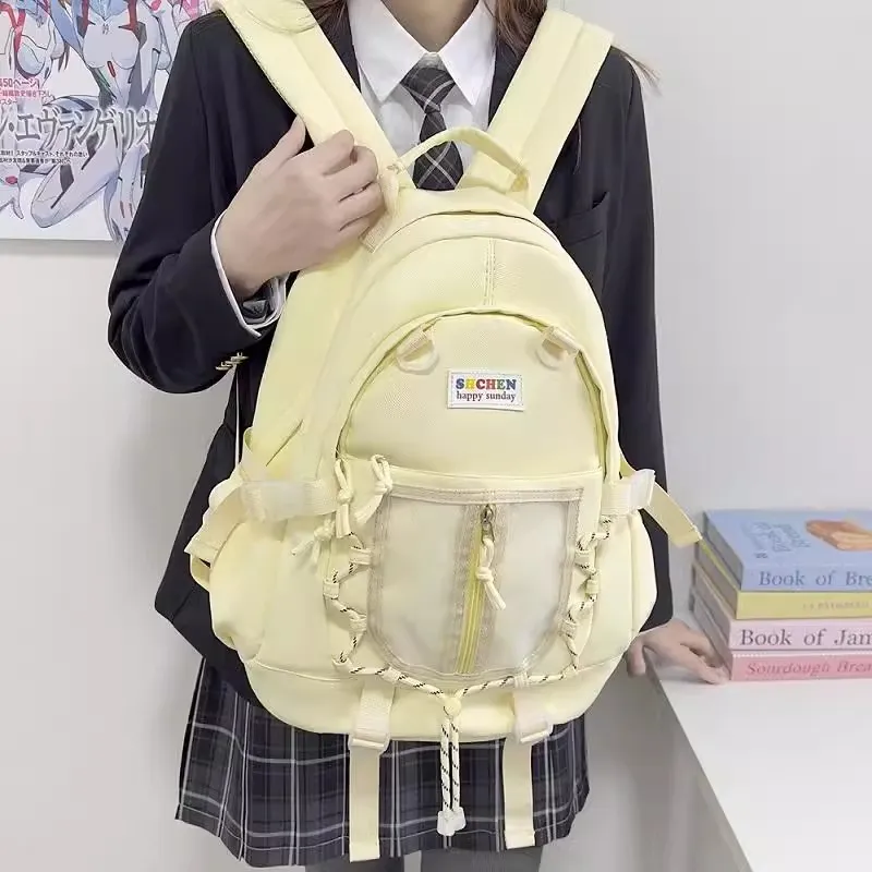 URBAN FOREST Nylon Backpack Unisex Light Yellow/Blue/Black/Pink-1