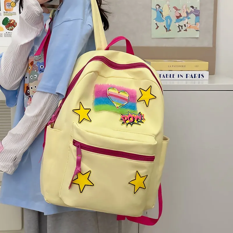 URBAN FOREST Nylon Backpack Unisex White/Black/Yellow/Blue/Pink-5