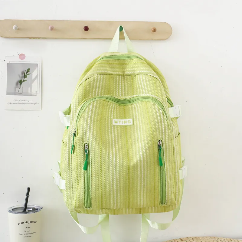 URBAN FOREST Nylon Backpack Unisex Pink/Green/Yellow/Black/White-8