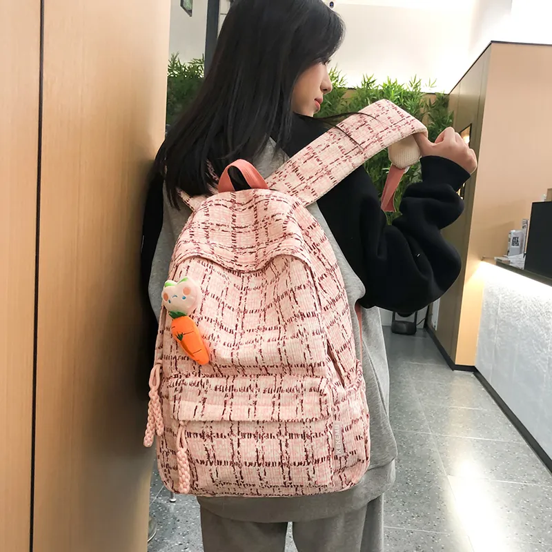URBAN FOREST Corduroy Backpack Unisex Pink/Light Green/Lake Blue-5