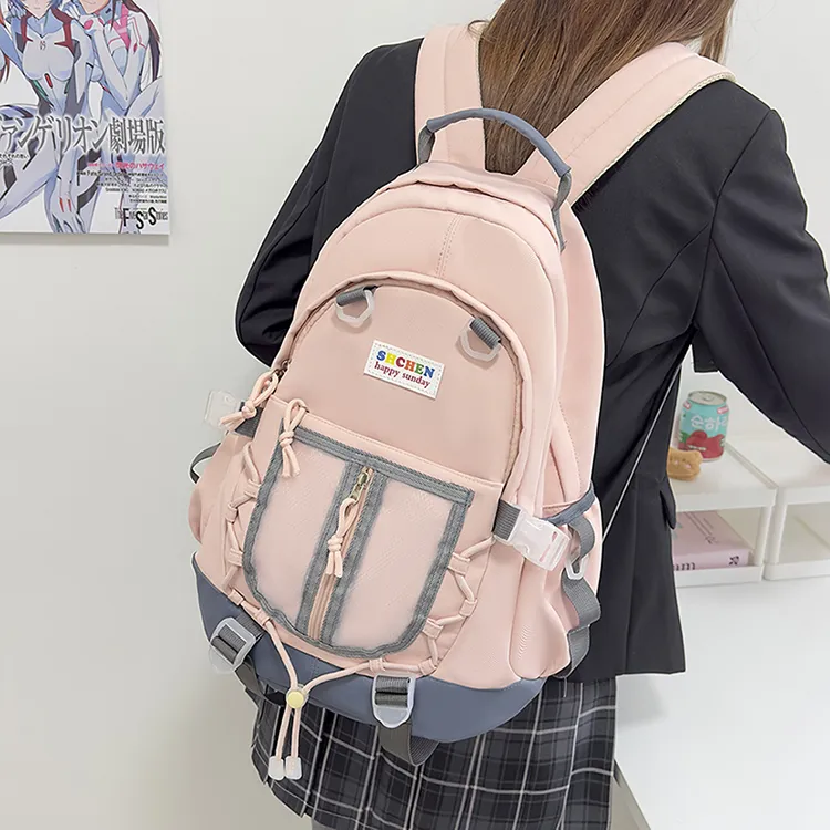 URBAN FOREST Nylon Backpack Unisex Light Yellow/Blue/Black/Pink-20
