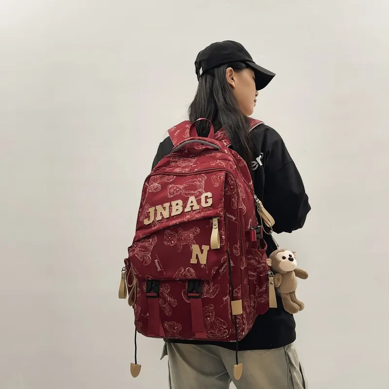 URBAN FOREST Nylon Backpack Regular Unisex White/Black/Burgundy/Green-12