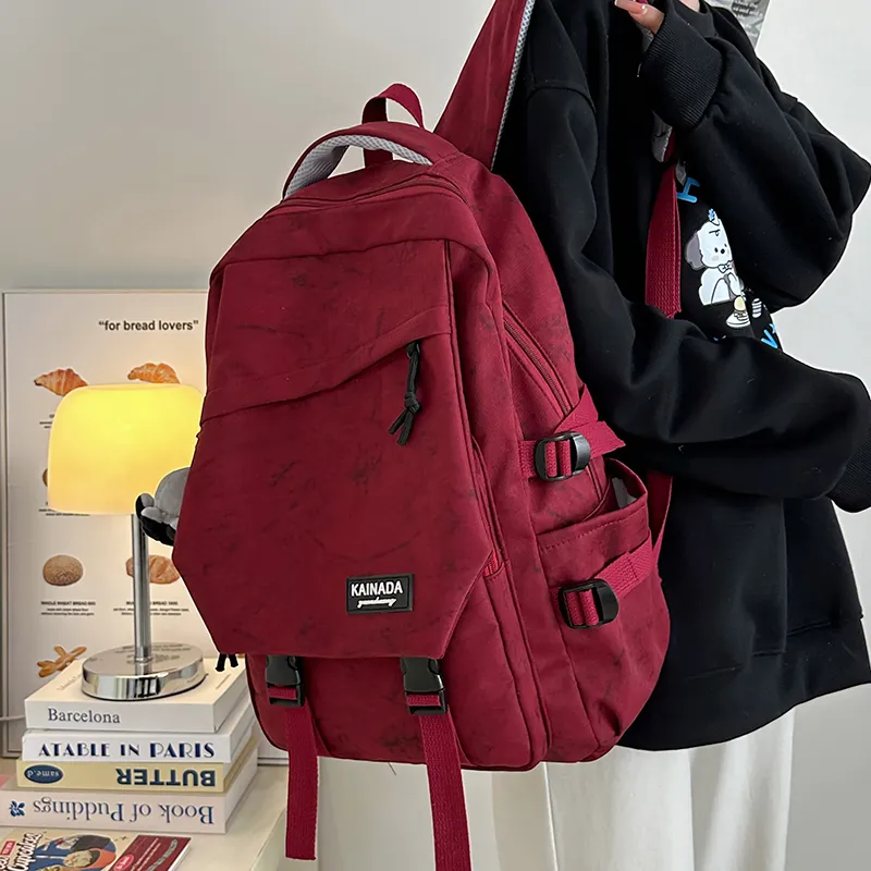 URBAN FOREST Nylon Backpack Unisex Ecru/Black/Burgundy/Green-15