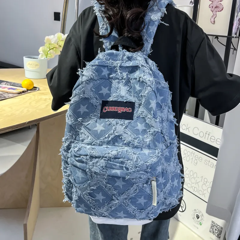 URBAN FOREST Denim Backpack Unisex Blue/Dark Blue/Light Blue-10