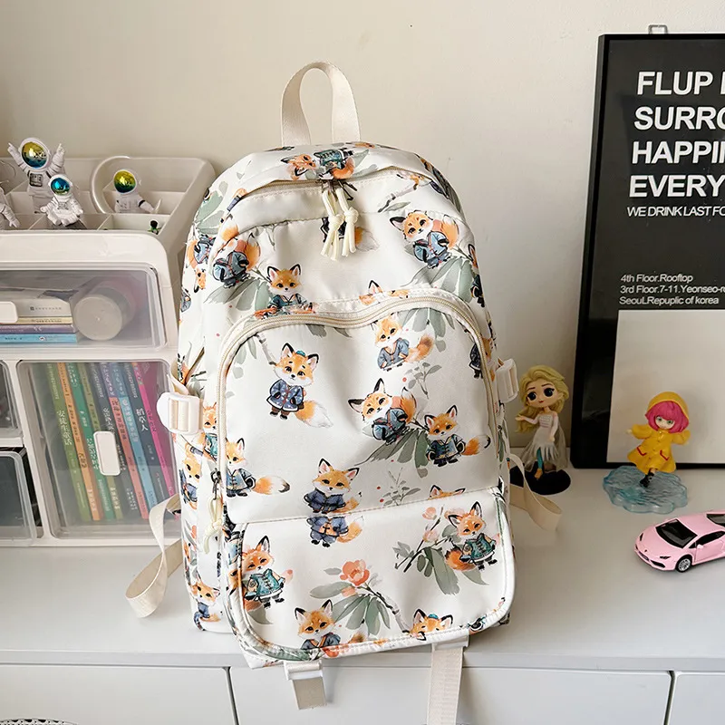 URBAN FOREST Nylon Backpack Unisex Brown/Pink/Beige/Green/Black-9