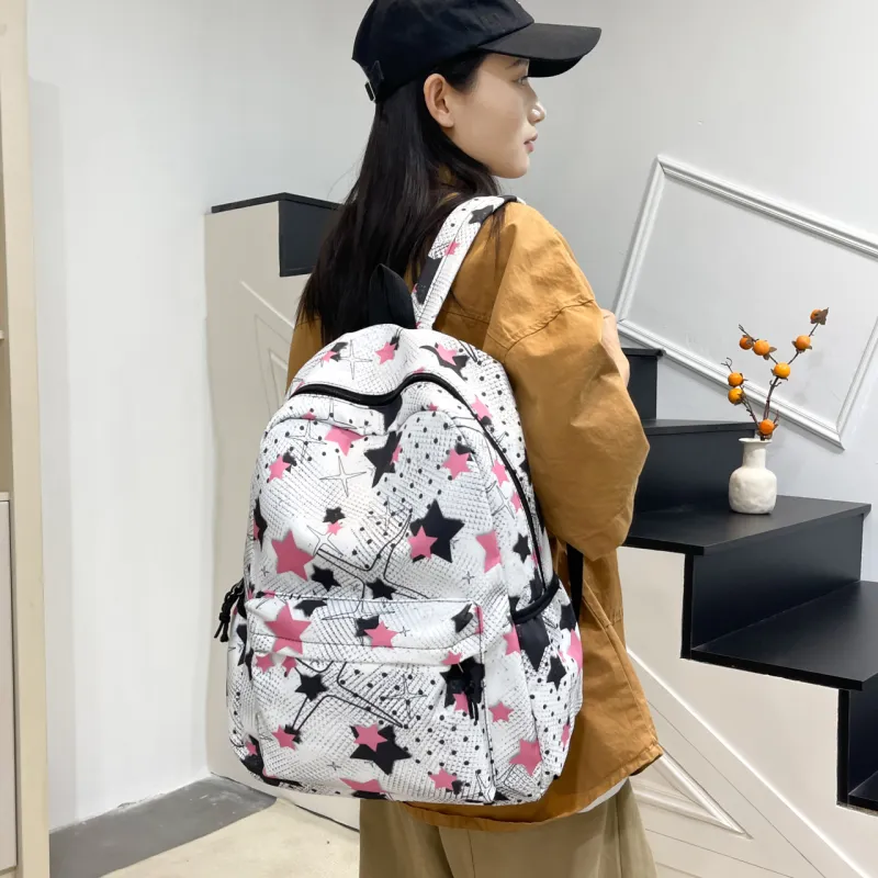 URBAN FOREST Nylon Backpack Unisex Black/Pink/Yellow/Green/Blue-11