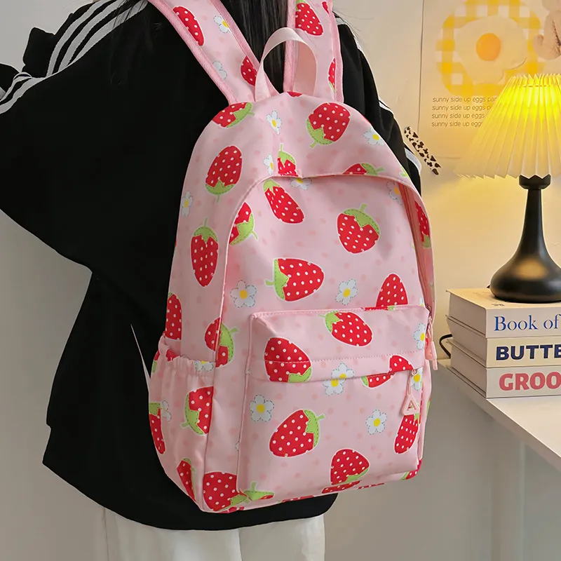 URBAN FOREST Nylon Backpack Unisex Heart Shaped/Strawberry Themed-7