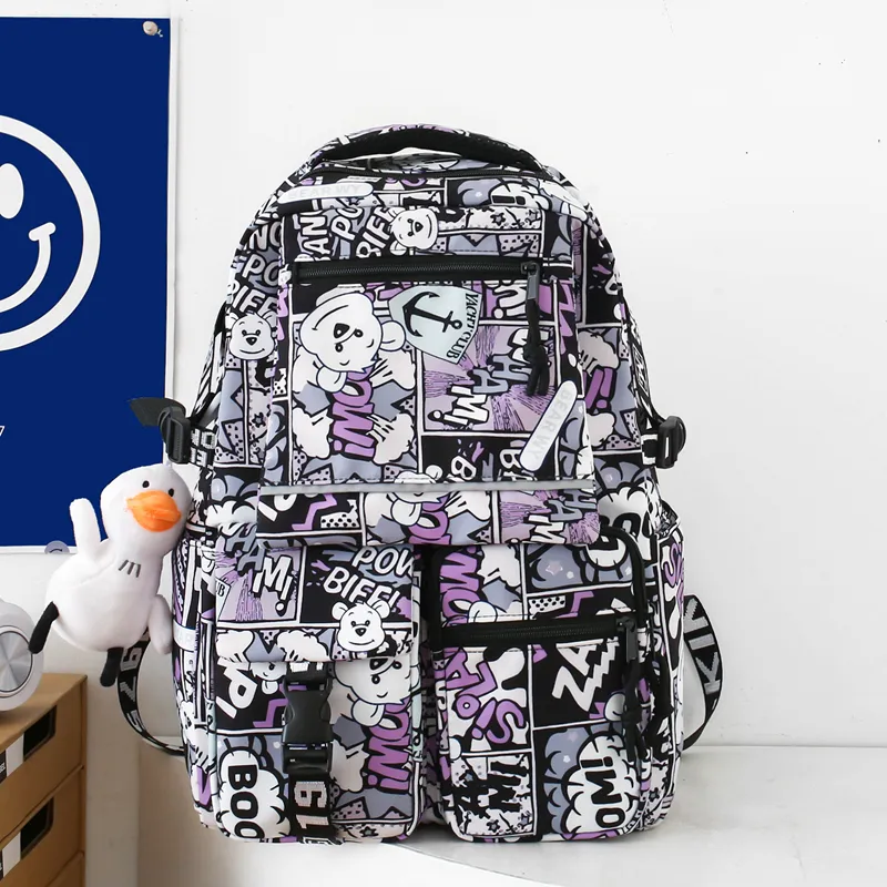 URBAN FOREST Nylon Backpack Unisex Black/Red/Purple/Blue-9