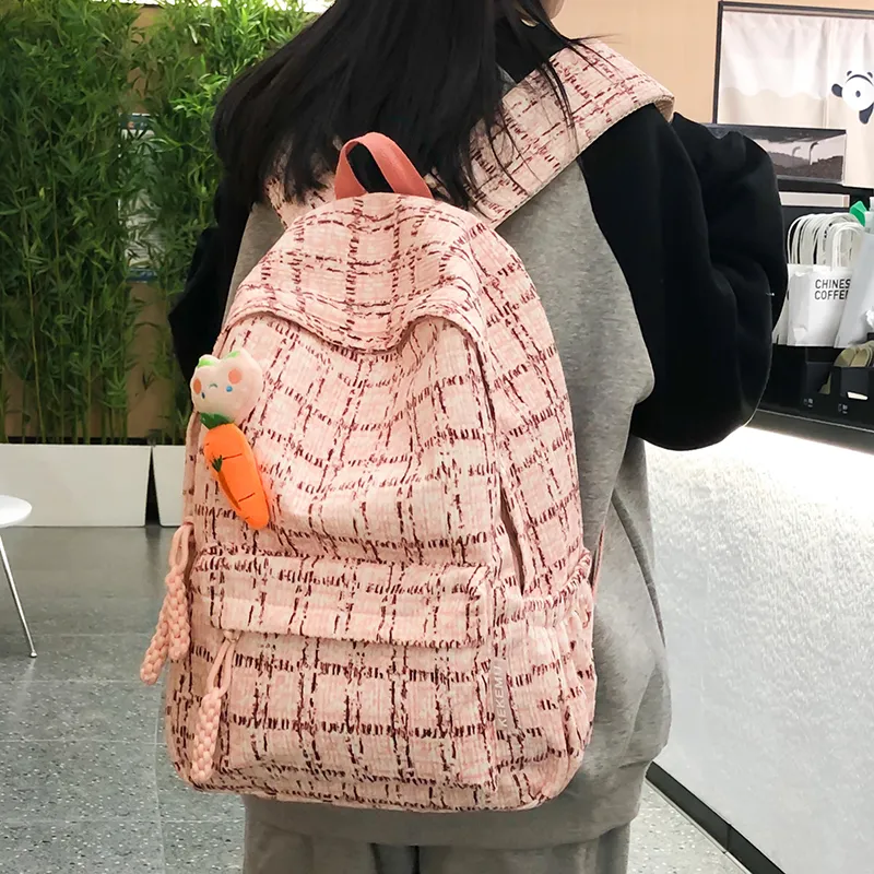 URBAN FOREST Corduroy Backpack Unisex Pink/Light Green/Lake Blue-2