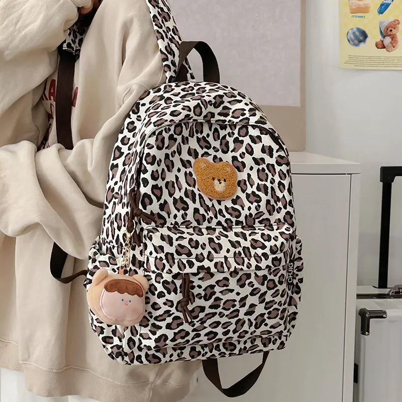 URBAN FOREST Nylon Backpack Unisex Coffee Leopard Print/White Leopard Print-11