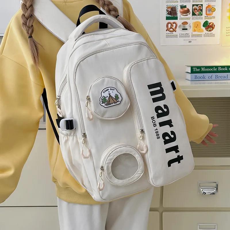 URBAN FOREST Nylon Backpack Regular Unisex Ecru/Light Gray/Black/Yellow/Pink-1
