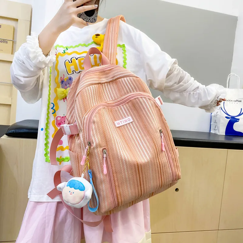 URBAN FOREST Nylon Backpack Unisex Pink/Green/Yellow/Black/White-3