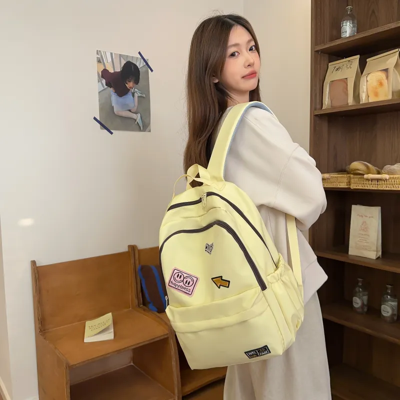 URBAN FOREST Nylon Backpack Unisex White/Black/Yellow/Green-16