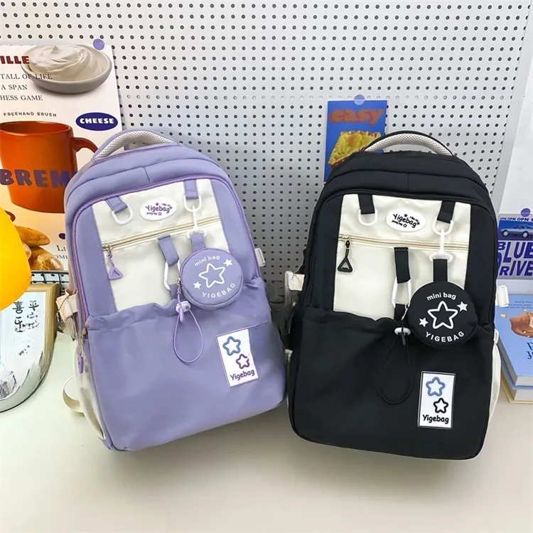 URBAN FOREST Nylon Backpack Unisex Purple/Yellow/Blue/Pink/Black-6