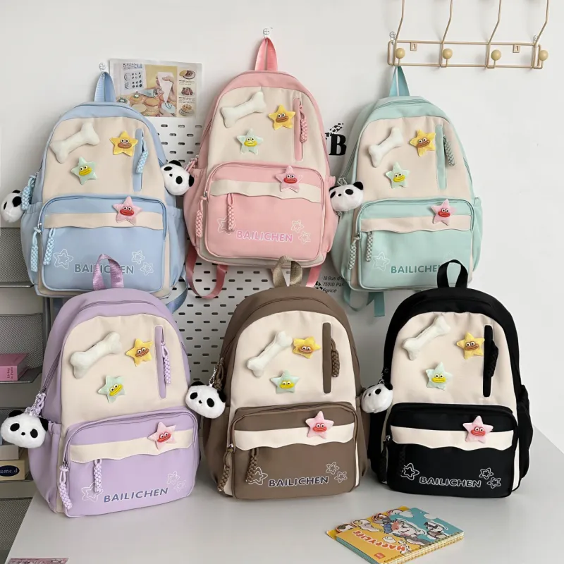URBAN FOREST Nylon Backpack Unisex Pink/Violet/Khaki/Cyan/Lake Blue/Black-29