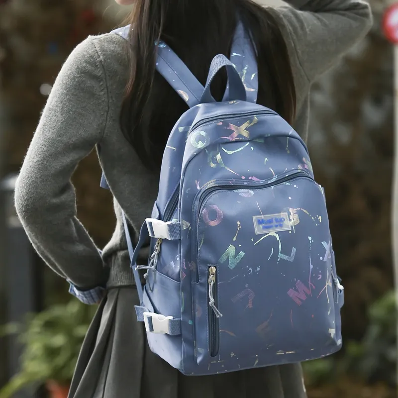 URBAN FOREST Nylon Backpack Unisex White/Black/Blue/Pink-14