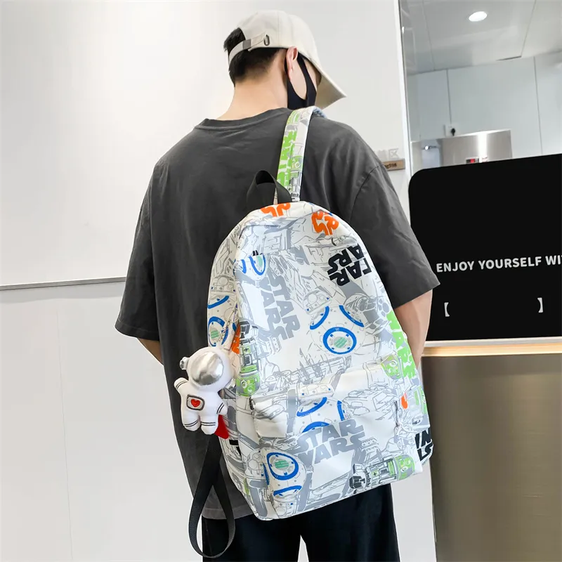 URBAN FOREST Nylon Fabric Backpack Unisex Black/Orange Red/Blue-14