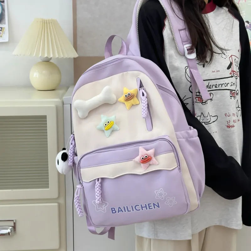 URBAN FOREST Nylon Backpack Unisex Pink/Violet/Khaki/Cyan/Lake Blue/Black-9