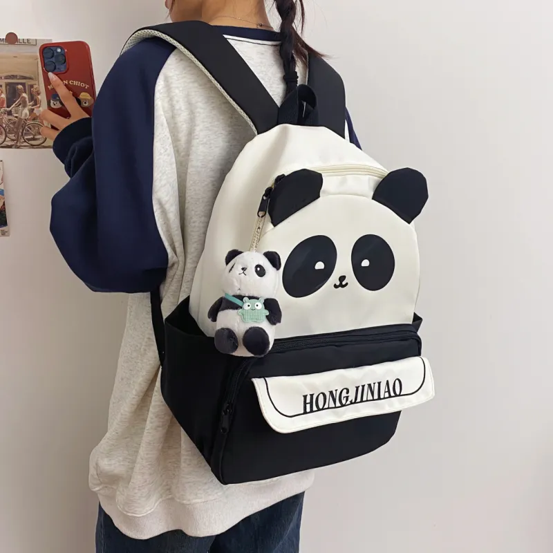 URBAN FOREST Nylon Backpack Unisex Panda Plaid/Black Panda-8