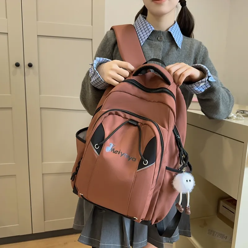 URBAN FOREST Nylon Backpack Regular Unisex Pea Green/Black/Apricot/Light Brown/Light Blue-1