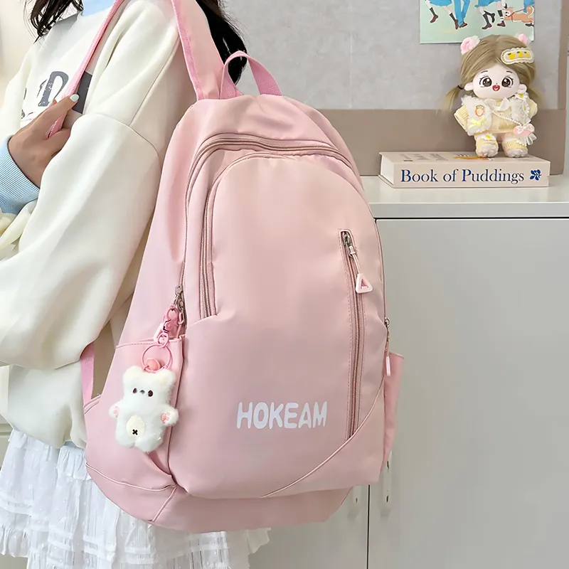 URBAN FOREST Nylon Backpack Unisex Light Green/Pink/Yellow/Black/White-10