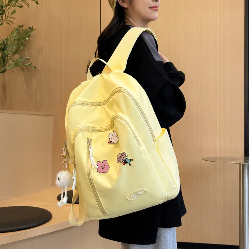 URBAN FOREST Nylon Backpack Unisex Light Yellow/Light Green/Ivory/Black-2