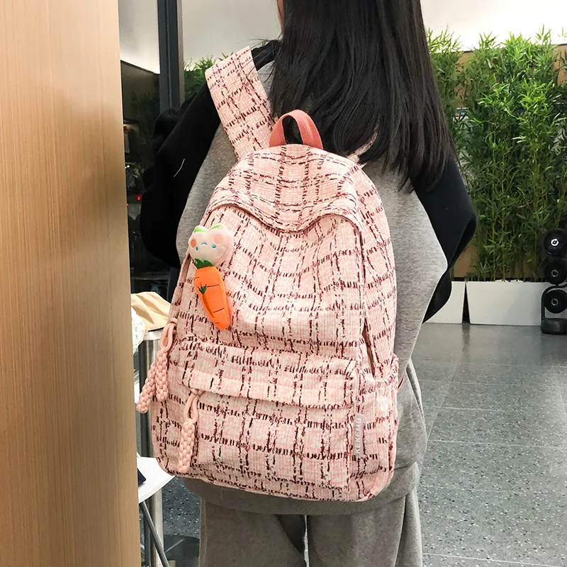 URBAN FOREST Corduroy Backpack Unisex Pink/Light Green/Lake Blue-1