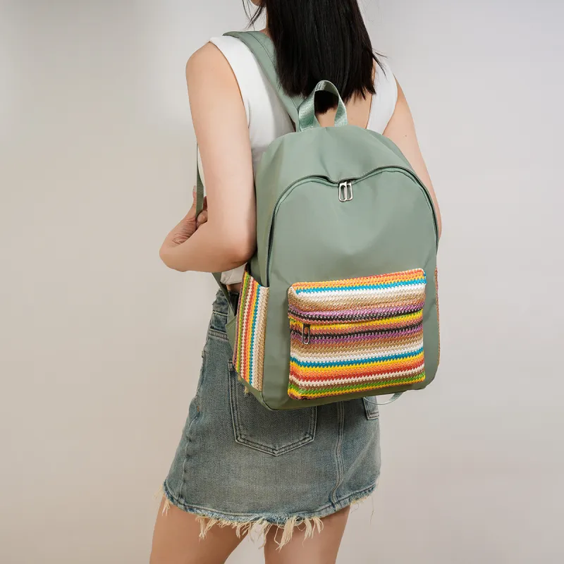 URBAN FOREST Oxford Backpack Regular Unisex Ecru/Black/Green/Pink-15