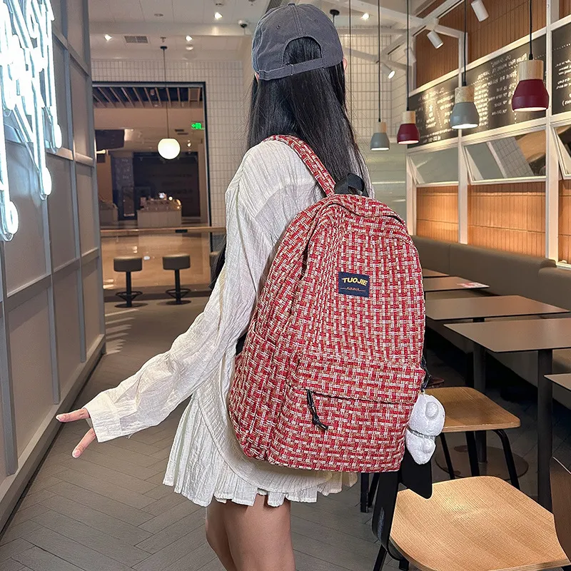 URBAN FOREST Nylon Backpack Unisex Ecru/Red/Dark Brown/Blue-5