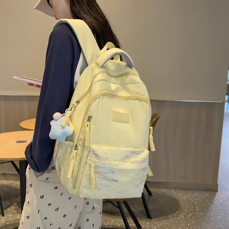 URBAN FOREST Nylon Backpack Unisex White/Black/Red/Yellow/Pink-16