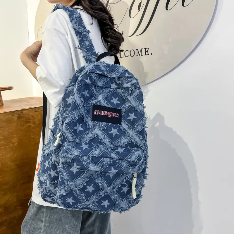 URBAN FOREST Denim Backpack Unisex Blue/Dark Blue/Light Blue-4
