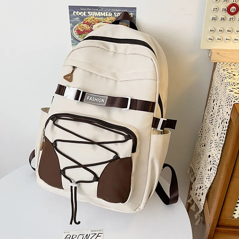 URBAN FOREST Nylon Backpack Unisex White/Violet/Ginger Yellow/Emerald Green-3