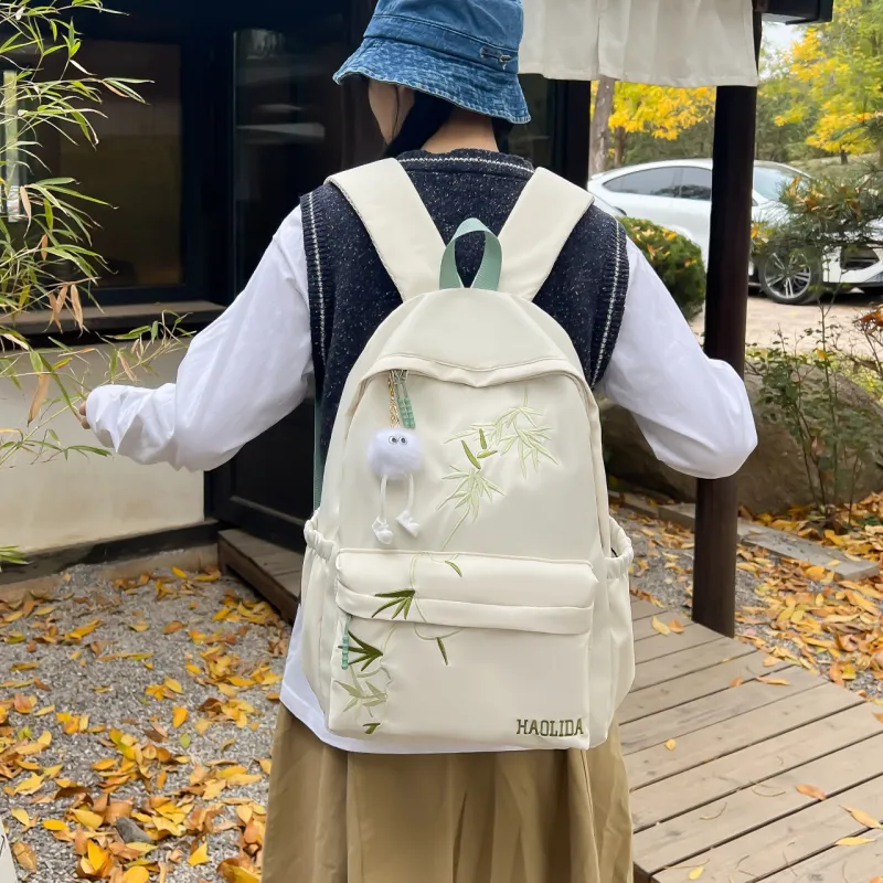 URBAN FOREST Nylon Backpack Unisex Black/White/Khaki-7