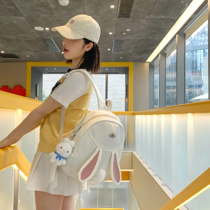 URBAN FOREST Nylon Backpack Unisex White/Black/Pink/Yellow/Blue-3