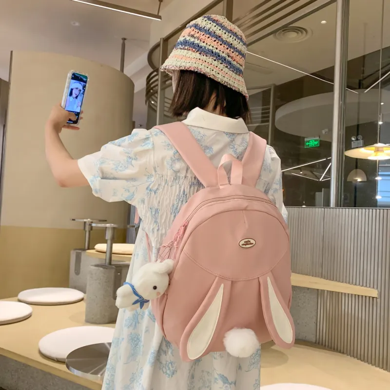 URBAN FOREST Nylon Backpack Unisex White/Black/Pink/Yellow/Blue-17