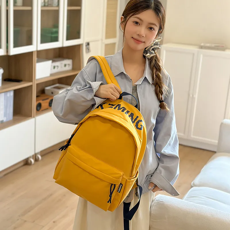 URBAN FOREST Nylon Backpack Unisex Black/Red/Yellow/Navy Blue-15