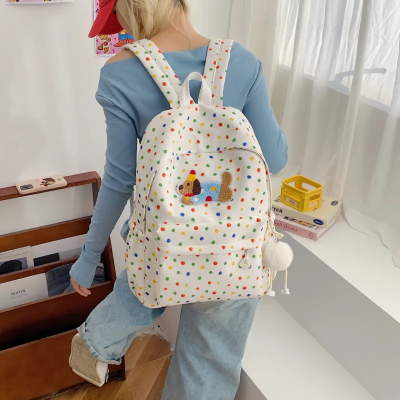 URBAN FOREST Nylon Fabric Backpack Unisex White/Black-5