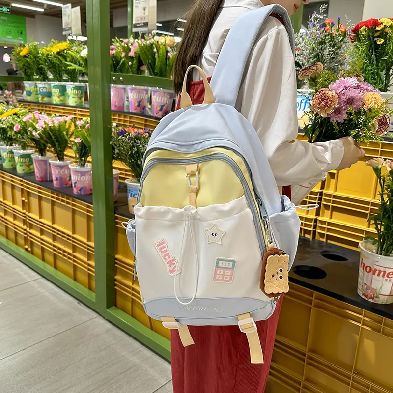 URBAN FOREST Nylon Backpack Regular Women's Black/Pink/Yellow/Light Green-12