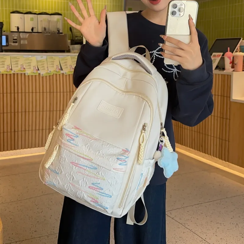 URBAN FOREST Nylon Backpack Unisex White/Black/Red/Yellow/Pink-3