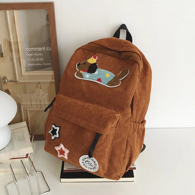 URBAN FOREST Corduroy Backpack Women's White/Black/Dark Brown/Sky Blue-12