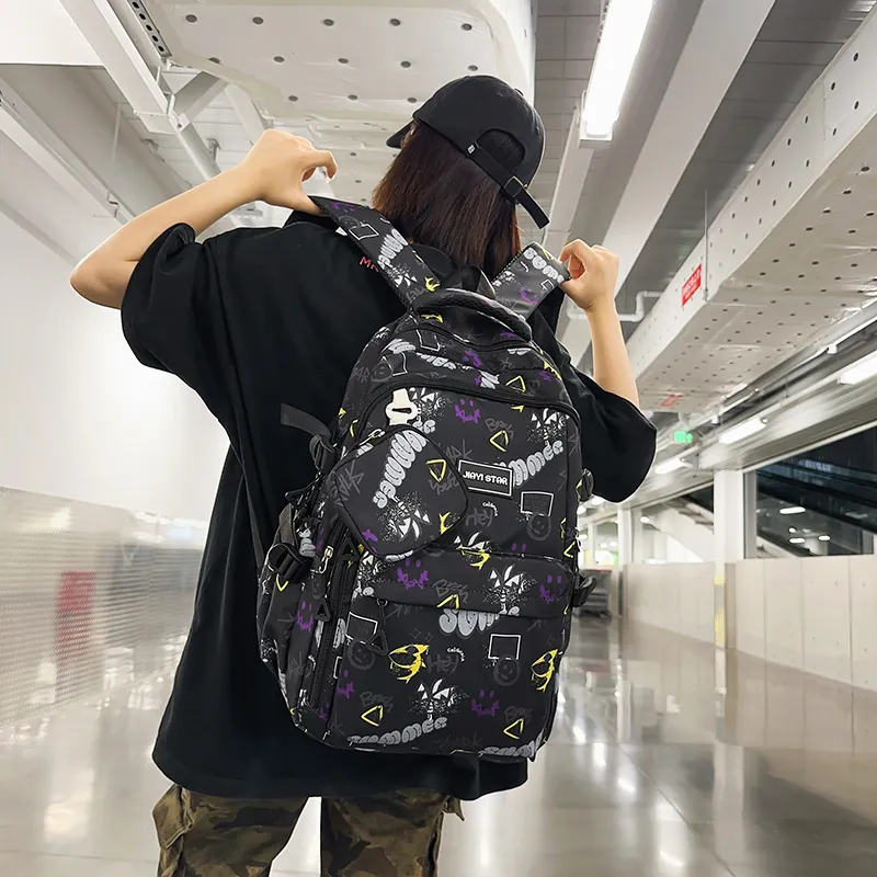 URBAN FOREST Nylon Backpack Unisex Red/Purple/Yellow/Green/Black-5