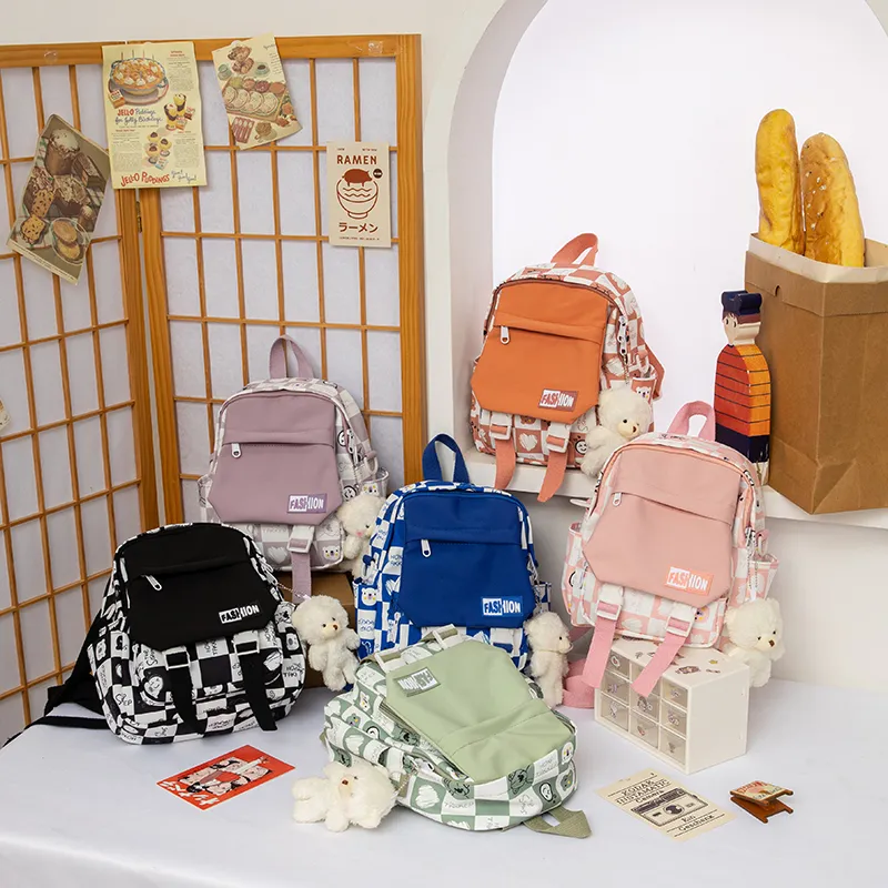 URBAN FOREST Nylon Backpack Unisex Black/Purple/Orange/Green/Blue/Pink-15