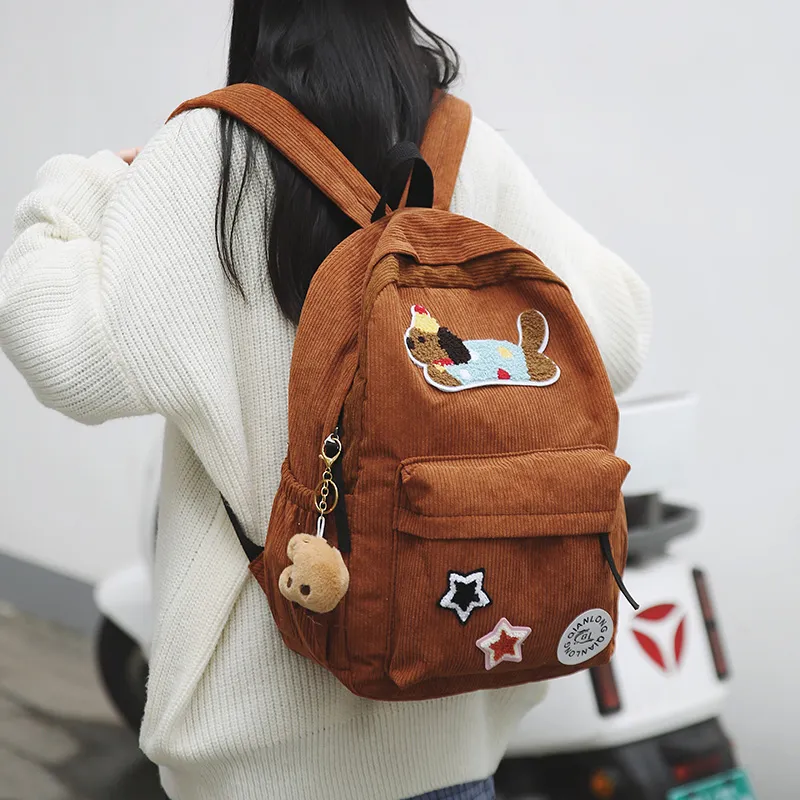 URBAN FOREST Corduroy Backpack Women's White/Black/Dark Brown/Sky Blue-14