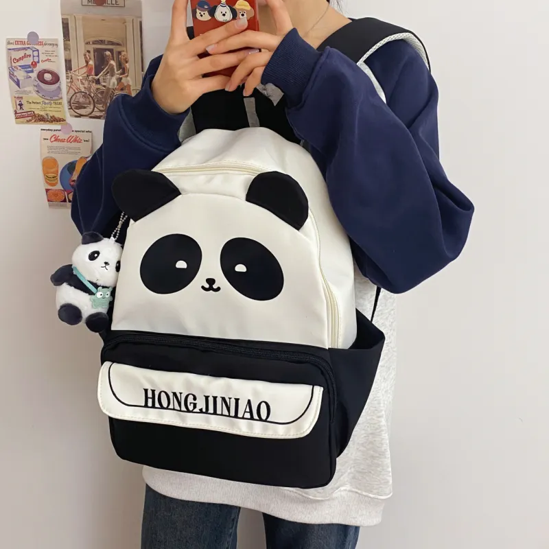 URBAN FOREST Nylon Backpack Unisex Panda Plaid/Black Panda-6
